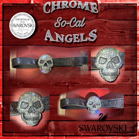 Chrome Angels So-Cal Swarovski Crystal Skull Belt